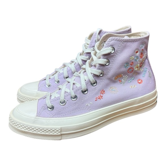Converse Women's size 9 chuck 70 Purple High-Top Sneakers Embroidered floral - Picture 1 of 10